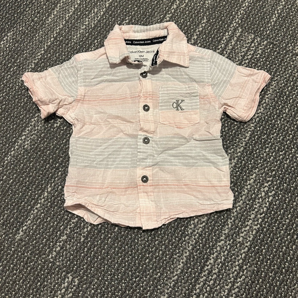 Calvin Klein Jeans Kids Button Down in Pink and Gray